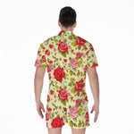 Red Pink Rose Floral Pattern Print Men's Rompers