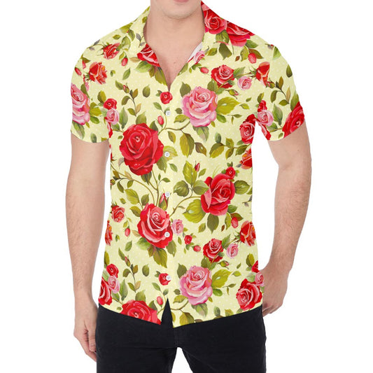 Red Pink Rose Floral Pattern Print Men's Shirt