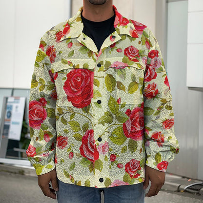 Red Pink Rose Floral Pattern Print Men's Shirt Jacket