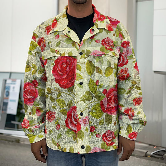 Red Pink Rose Floral Pattern Print Men's Shirt Jacket