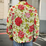 Red Pink Rose Floral Pattern Print Men's Shirt Jacket