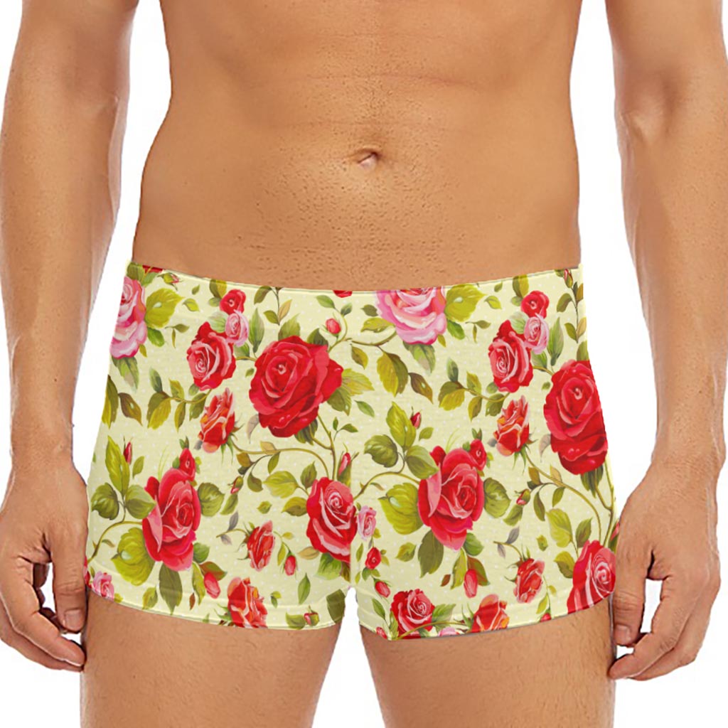Red Pink Rose Floral Pattern Print Men's Short Boxer Briefs