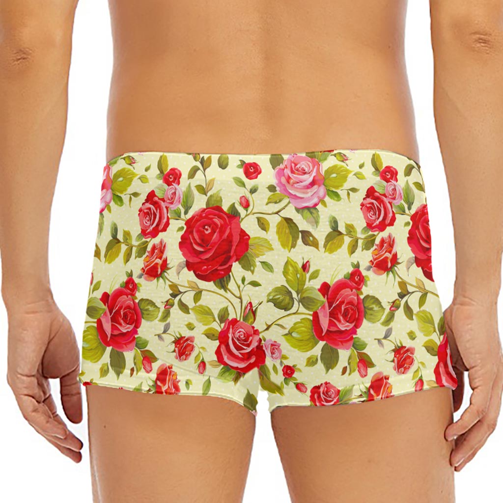 Red Pink Rose Floral Pattern Print Men's Short Boxer Briefs