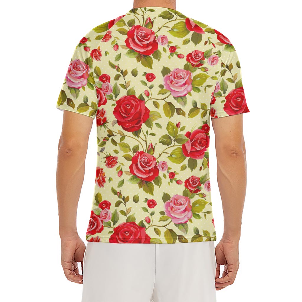 Red Pink Rose Floral Pattern Print Men's Short Sleeve Rash Guard