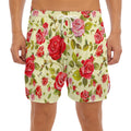 Red Pink Rose Floral Pattern Print Men's Split Running Shorts