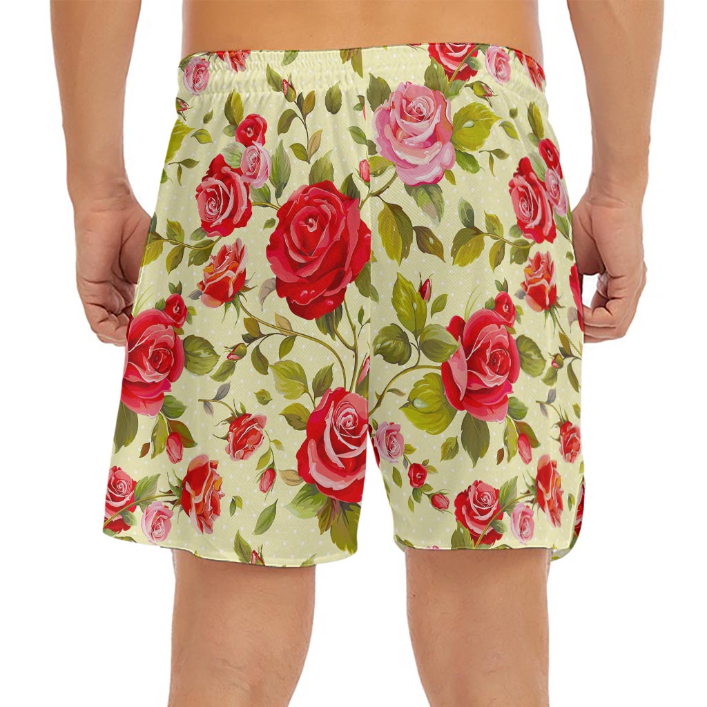 Red Pink Rose Floral Pattern Print Men's Split Running Shorts