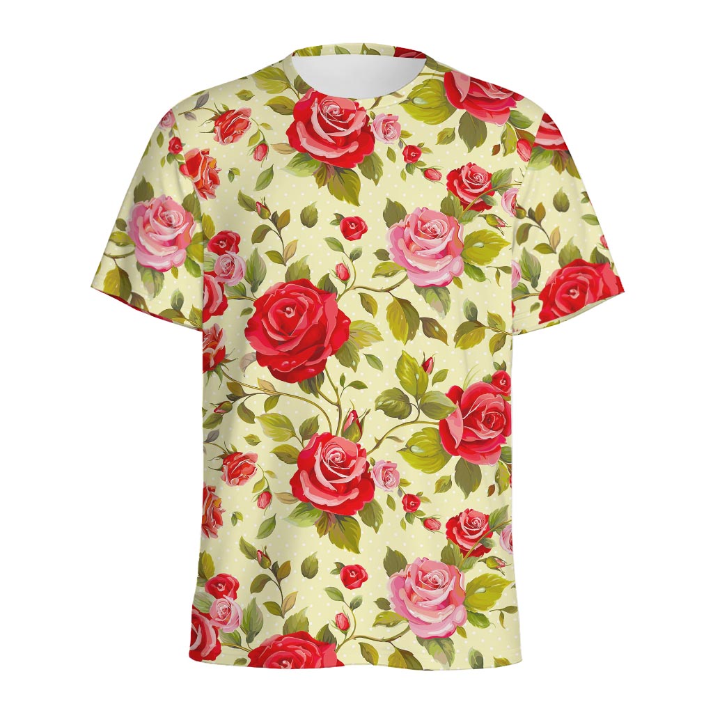 Red Pink Rose Floral Pattern Print Men's Sports T-Shirt