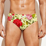 Red Pink Rose Floral Pattern Print Men's Swim Briefs