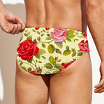 Red Pink Rose Floral Pattern Print Men's Swim Briefs