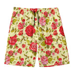 Red Pink Rose Floral Pattern Print Men's Swim Trunks