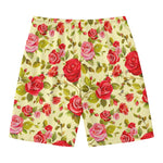 Red Pink Rose Floral Pattern Print Men's Swim Trunks