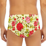 Red Pink Rose Floral Pattern Print Men's Triangle Swim Briefs