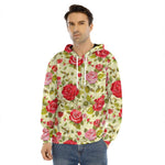 Red Pink Rose Floral Pattern Print Men's Velvet Pullover Hoodie