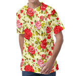 Red Pink Rose Floral Pattern Print Men's Velvet T-Shirt