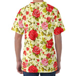 Red Pink Rose Floral Pattern Print Men's Velvet T-Shirt