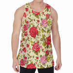 Red Pink Rose Floral Pattern Print Men's Velvet Tank Top