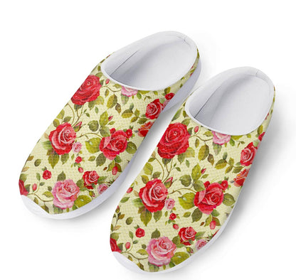 Red Pink Rose Floral Pattern Print Mesh Casual Shoes