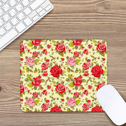Red Pink Rose Floral Pattern Print Mouse Pad