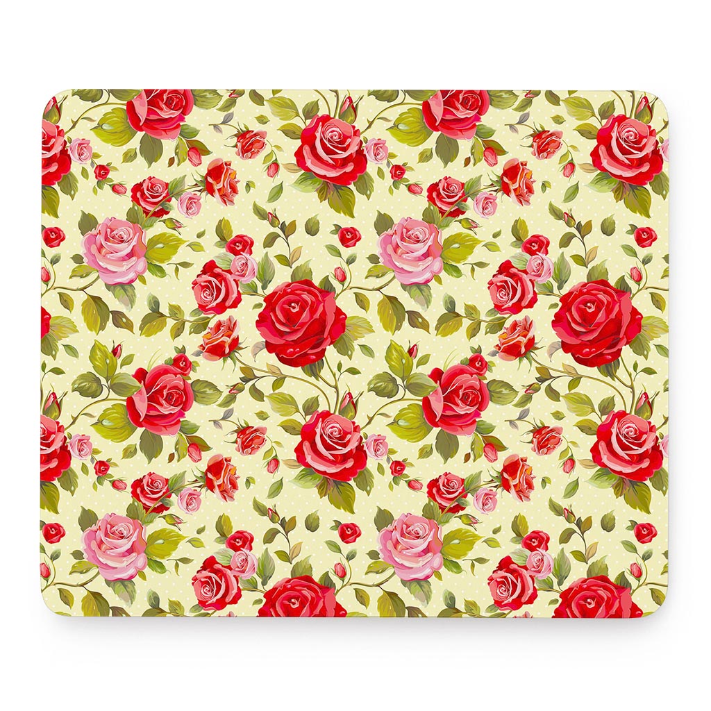 Red Pink Rose Floral Pattern Print Mouse Pad