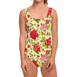 Red Pink Rose Floral Pattern Print One Piece Swimsuit