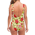 Red Pink Rose Floral Pattern Print One Piece Swimsuit