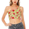 Red Pink Rose Floral Pattern Print One Shoulder Crop Top