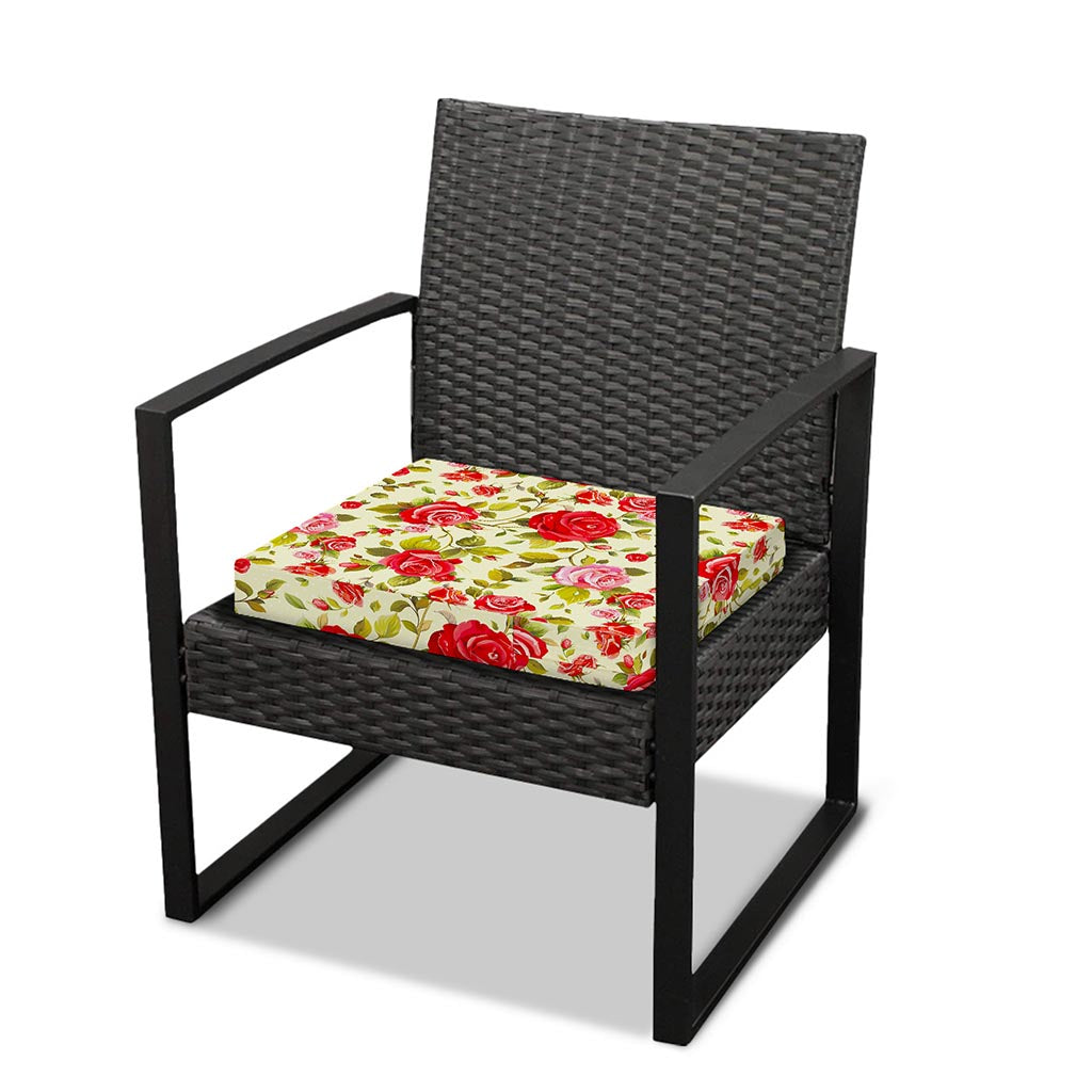 Red Pink Rose Floral Pattern Print Outdoor Seat Cushion Cover