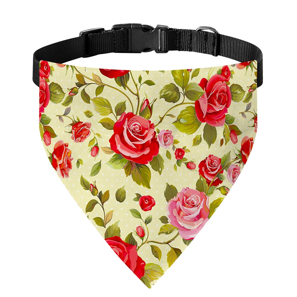 Red Pink Rose Floral Pattern Print Over The Collar Dog Bandana