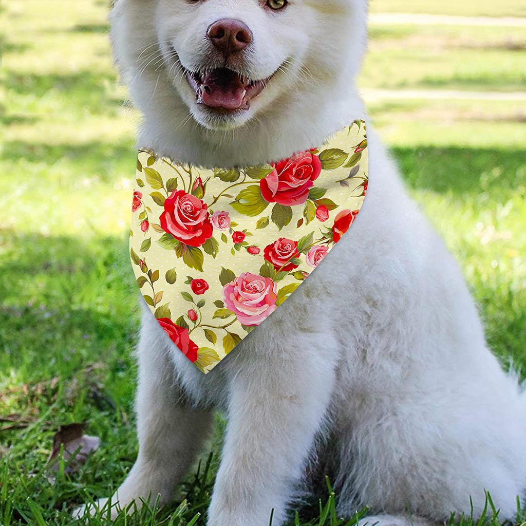 Red Pink Rose Floral Pattern Print Over The Collar Dog Bandana