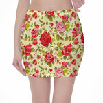 Red Pink Rose Floral Pattern Print Pencil Mini Skirt