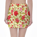 Red Pink Rose Floral Pattern Print Pencil Mini Skirt