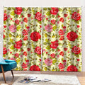 Red Pink Rose Floral Pattern Print Pencil Pleat Curtains