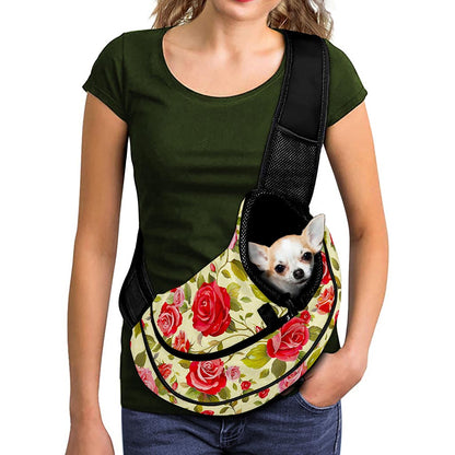 Red Pink Rose Floral Pattern Print Pet Sling Carrier