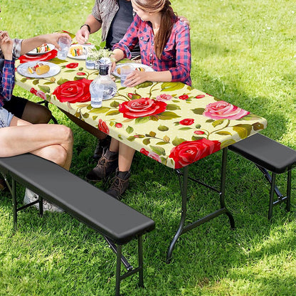 Red Pink Rose Floral Pattern Print Picnic Table Cover