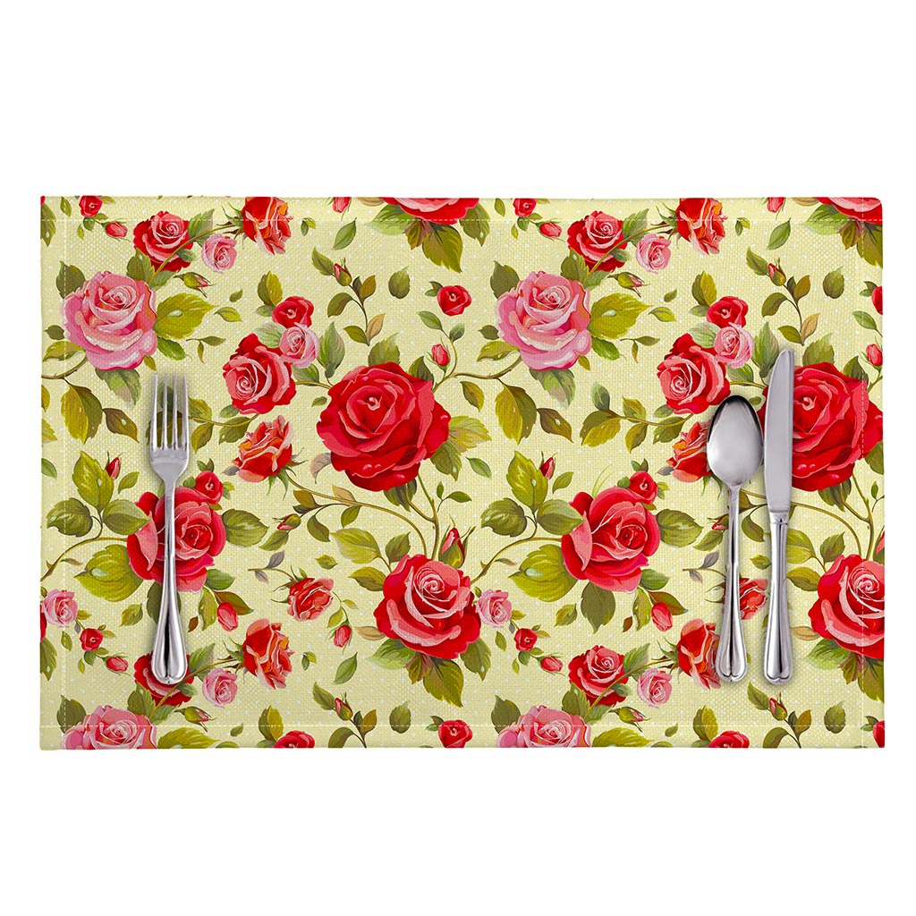 Red Pink Rose Floral Pattern Print Placemat