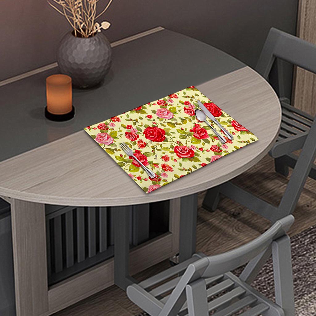 Red Pink Rose Floral Pattern Print Placemat