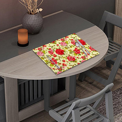 Red Pink Rose Floral Pattern Print Placemat