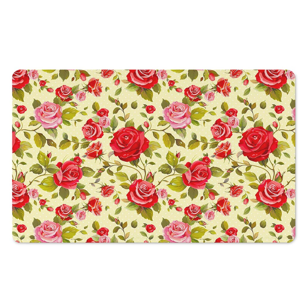 Red Pink Rose Floral Pattern Print Polyester Doormat