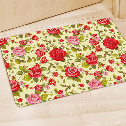 Red Pink Rose Floral Pattern Print Polyester Doormat