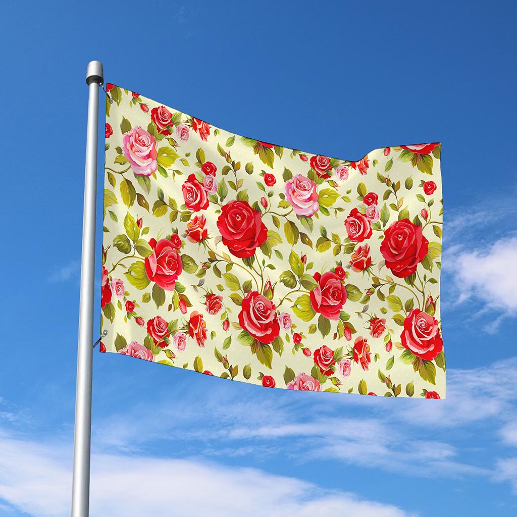 Red Pink Rose Floral Pattern Print Polyester Flag