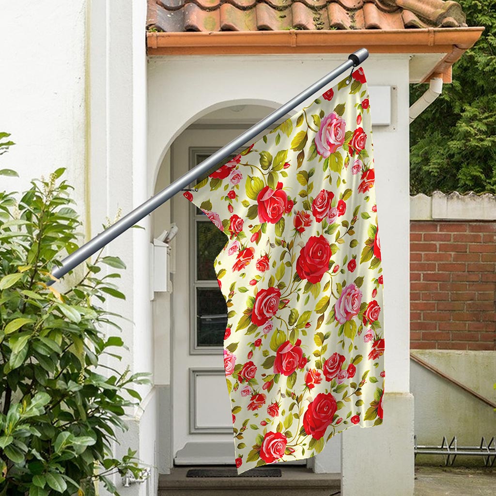 Red Pink Rose Floral Pattern Print Polyester Flag