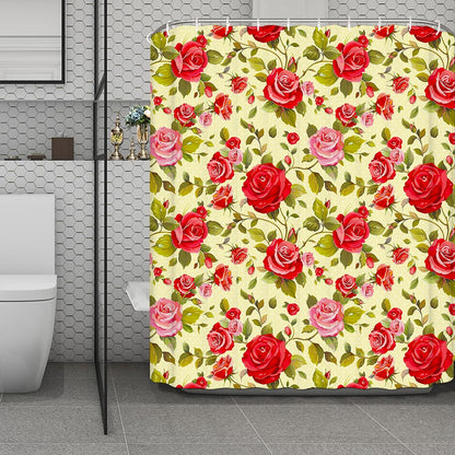 Red Pink Rose Floral Pattern Print Polyester Shower Curtain