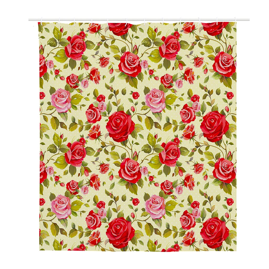 Red Pink Rose Floral Pattern Print Polyester Shower Curtain