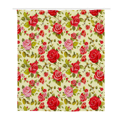 Red Pink Rose Floral Pattern Print Polyester Shower Curtain
