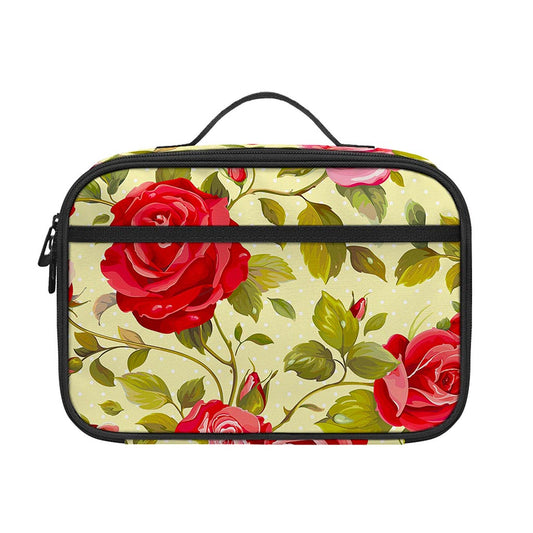 Red Pink Rose Floral Pattern Print Portable Lunch Bag