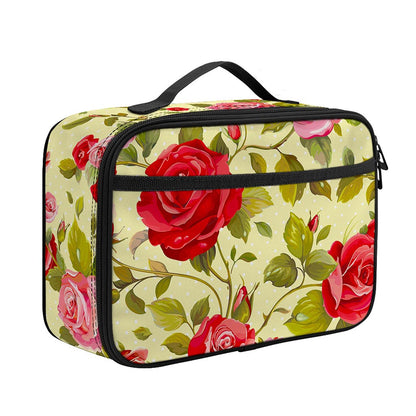 Red Pink Rose Floral Pattern Print Portable Lunch Bag