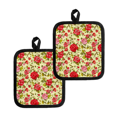 Red Pink Rose Floral Pattern Print Pot Holders