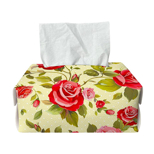 Red Pink Rose Floral Pattern Print Rectangle Tissue Box Cover