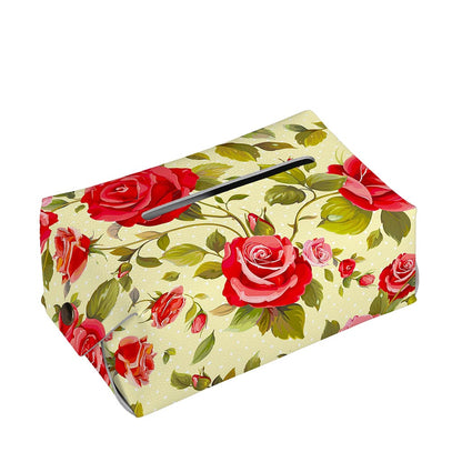 Red Pink Rose Floral Pattern Print Rectangle Tissue Box Cover
