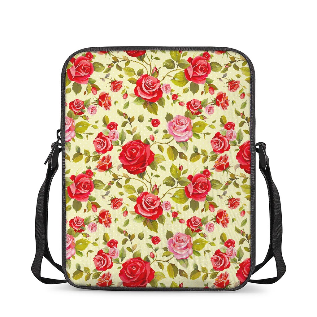 Red Pink Rose Floral Pattern Print Rectangular Crossbody Bag
